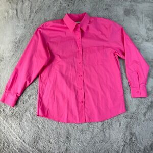 Foxcroft Wrinkle Free Button Down Shirt Classic Hot Pink Sz 14 Career Minimalist